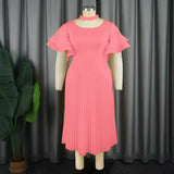 Casual Comfort Hollow Collar Folding Skirt Elegant Style Level Feel Horn Sleeve Dress Dress