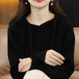 Toloer Early Autumn Hoodie Sweater Female Korean Version Loose Show Thin Knit Hoodie Lazy Retro Knit Hoodie Tide-Outfit