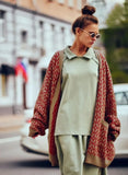 Spring Button V-neck Fashion Casual Loose Fake Pocket Cardigan