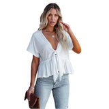 Summer New Women's Pure Color Splicing Loose Short-Sleeved Strap Lotus Edge