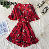 Women Rompers casual wide leg pants overalls short sleeve v neck solid playsuits summer beach chiffon ruffle
