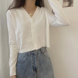 ladies button V-neck pullover sweater women's fall winter 2022 new outer solid color cardigan long-sleeved short knitted
