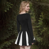 Black Long Sleeve Bow Splice Folds Mini Dress-Outfit