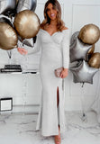 Winter Elegant Swewtheart Off Shoulder Long Sleeve Slit Evening