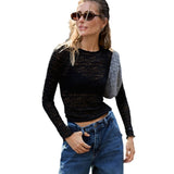 Autumn And Winter Women's New Fashion Round Neck Sexy Perspective Long Sleeves Bottoming Shirt