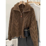 Toloer Version Of Double Zippered Strand Sweater Coat Women's 2025 Winter Design Sense Of The Collar Plus Thick Long-Sleeved Knitted Open