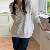 Twist Temperamental Sweater Blouse 2024 Autumn And Winter New Soft Wind Loose Sleeve Knitting Outside Women's Wear-Outfit