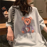 Oversized Half Sleeve Top Tee Shirt Femme 2021 Korean Style Clothes Women Kawaii Anime Bear Cotton Chic O-Neck T
