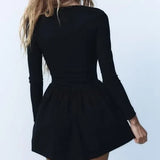 2025 New Temperament Balloon Dress Square Collar High Waist Thin Black