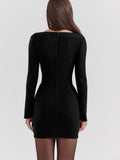 Long Sleeve Hook Bodycon Mini Dress-Outfit