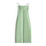 Summer New Hot Girl Sexy Fashion Flat Mouth Word Shoulder Solid Color Slim Forked Dress Woman-Outfit