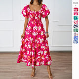 New Temperament Collar Print Pony Dress Bubble Sleeve Dress