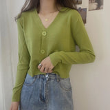 ladies button V-neck pullover sweater women's fall winter 2022 new outer solid color cardigan long-sleeved short knitted