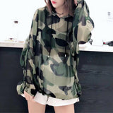 Station 2023 New Ins Network Celebrity Trend Street Dance Perspective Net Gauze Short Camouflage Hoodie Blouse-Outfit