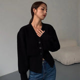 Loose Korean Sweater For Women V Neck Long Sleeve Solid Minimalist Knitting Sweaters Female Clothing 2023 Style New 1028-1-Outfit