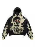 Vintage Gothic Skeleton Hoodie Autumn And Winter Hip Hop Long-Sleeved Coat Loose Hooded Sweatshirt-Outfit