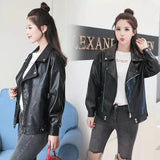 Toloer Spring And Autumn New Korean Version Of Women PU Leather Female Short Loose Small Coat Motorcycle Suit Leather Jacket-Outfit
