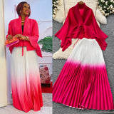 Wrinkled Butterfly Sleeve Gradient With Shawl Short Coat Top + Gradient 100 Folded Skirt Two-Piece