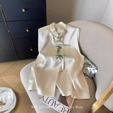 High-End Women's Wear New Chinese Apricot Bamboo Satin Collar Vest 2024 Female Spring And Summer Fashion-Outfit
