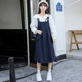 Toloer Department Strap Skirt Two Suits Female Autumn 2024 New Small Casual Temperament College Wind Dress-Outfit