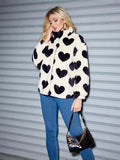 Ladies Winter Fake Fur Coat Imitation Fur Heart-Shaped Zipper Warm Loose Coat Female-Outfit