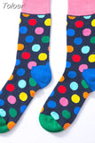 Harajuku Colorful Dot Printed Socks Men Women Casual Geometry Short Socks Funny Socks Female Combed Cotton