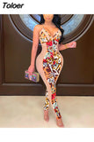 Mesh Graffiti Print Bodycon Long Jumpsuit for Women Halter Neck Backless Transparent Romper Hip Hop Party Clubwear