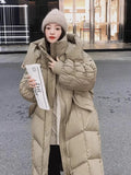 Over The Knee Long Big Quilt Down Jacket Female 2024 Winter Fashion Thickened Design Sense Pleated Sleeve Bread Coat-Outfit
