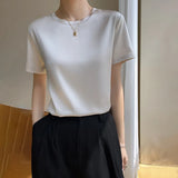 Toloer Summer Women's T-Shirt New Super Soft Bat Sleeve Simple Short-Sleeved Women's Top Bottom With Sleeveless Vest-Outfit