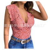 2024Wish New Lace Lace T-Shirt T-Shirt Blouse Rose Straight Close Sexy