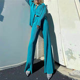 Lady Sexy Suit Two Pieces Outfits Long Sleeve Suit Collar Jacket Coat Casual Wide Leg Trousers Set Suits 2022 Women