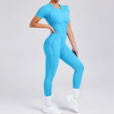 Toloer And Winter Stereo Back Tight Short-Sleeve Trousers One-Piece Sports Yoga Suit 88201-Outfit