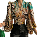 Explosion Spring New Temperament Button V-Neck Lantern Sleeve