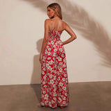 New Women's High-Waisted Holiday Flower Print Slings Jumpsuit