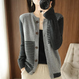 100% Cashmere Round neck sweaters Autumn/Winter 2022 Women's Collar Cardigan Casual Knit Tops Korean Plus Size Female