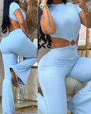 Toloer 2023 Women's Sexy Round Collar Open Back Slim And Hip Solid Color Jumpsuit