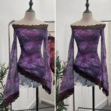 Leopard Print Lace Spliced Double-Layer Mesh Shoulder Irregular Loudspeaker Top