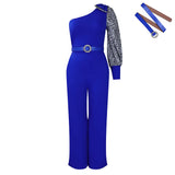 With Belt Women's Slanted Shoulder Sexy Waist Temperament Broad Leg Size