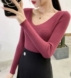 Knitted Shirt 2025 Autumn New Bottoming Shirt Slim Slim Solid Color Sweater Long Sleeves With A Short