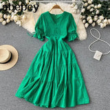 2022 Summer New Lace Embroidery Dress Women Short Sleeves Dresses Female Vintage Party Beach Maxi Long