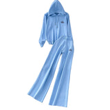 Wind Pink Tie With Thin Hooded Knitted Long-Sleeved Sweater High-Rise Broad Leggings Embroidery