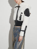 Toloer Wind Coat 2024 Winter New Premium Sense Lapel Lamb Wool PU Leather Splicing Female Short Coat-Outfit