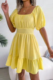 Neck Balloon Sleeve Ruffled
