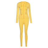 Yiallen Autumn Two Piece Set Women Long Sleeve Hooded Zipper Pocket Sporty Jackets+Leggings Matching Sets Workout Stretchy