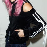 Sense Parallel Bars Striped Bow Tie Empty Spice Girl Short-Style Zipper High-Necked Sweater Jacket-Outfit