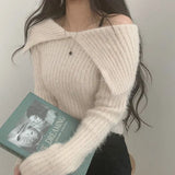 Solid Lapel Neck Fuzzy Sweater-Outfit