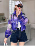 Summer Harajuku Sun Protection Coat Long Sleeve Transparent Jacket Gradient Sequin Female Jacket Women Feminine