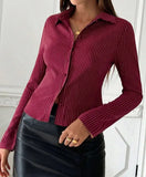Striped Casual Open-Shirt Button Long-Sleeved