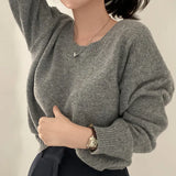 Dark Academia Solid Color Round Neck Sweater-Outfit
