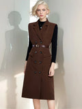 Socialite Commuter In Autumn And Winter Double-Breasted Sleeveless Suit Vest Dress Women's Two-Piece Vertical Collar Sweater-Outfit